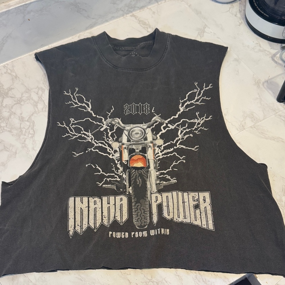 Inaka Power Black Sleeveless Tee with Motorcycle Graphic